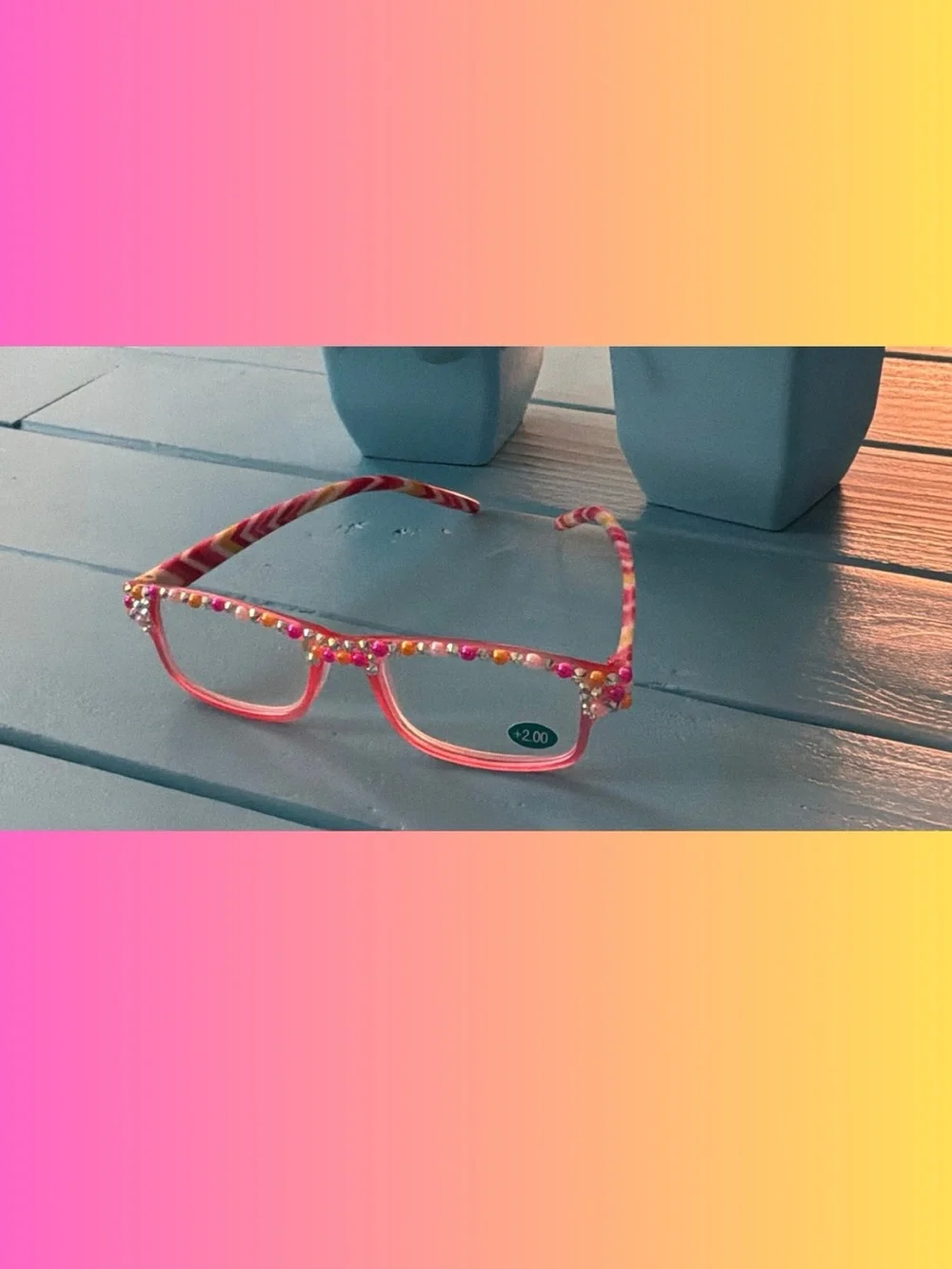 Handmade Bling Pink Reading Glasses +2.00